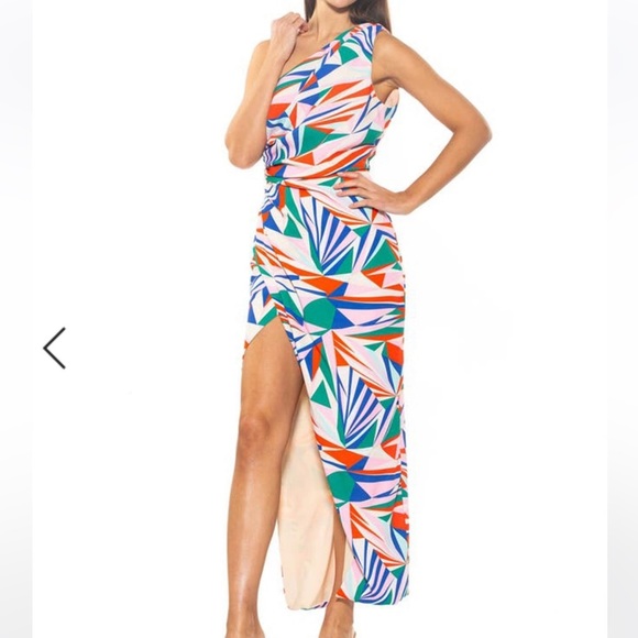 ALESSI one shoulder patterned maxi dress in bright geo - Picture 2 of 6